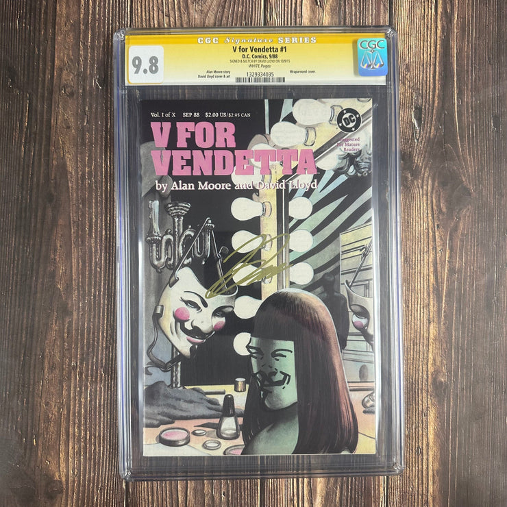 Bry's Comics *B0X1 V for Vendetta #1 CGC 9.8 WP SS Signed by David Lloyd, Cover Art by David Lloyd, 10-issue series featuring V