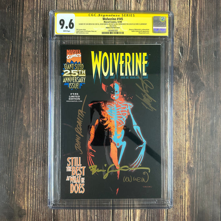 Bry's Comics *B0X1 Wolverine #145 CGC 9.6 WP SS Signed by Len Wein, John Romita, Bill Sienkiewicz & Chris Claremont, Nabisco Variant Cover by Bill Sienkiewicz, Return of Wolverine's adamantium