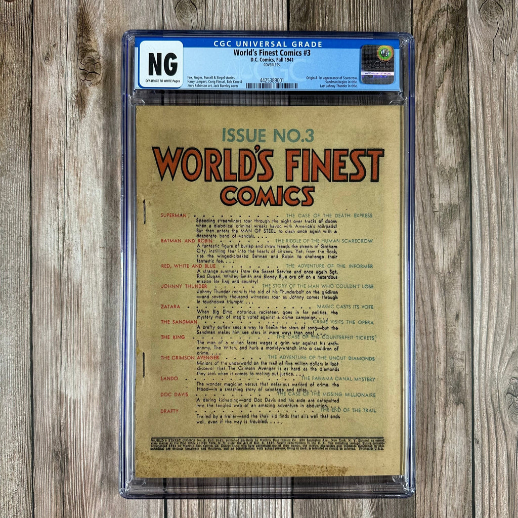 Bry's Comics *B0X1 World's Finest Comics #3 CGC NG COVERLESS 1st appearance of the Scarecrow