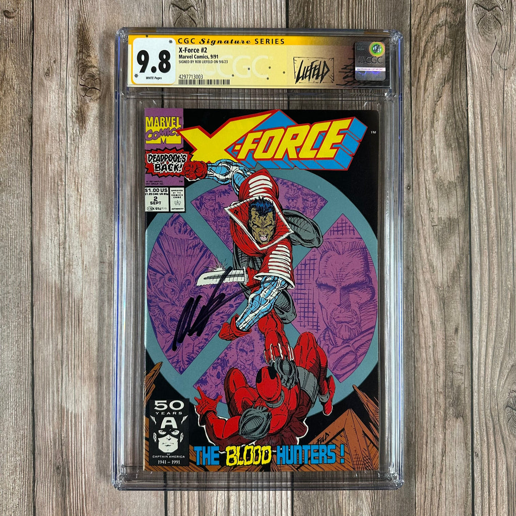 Bry's Comics *B0X1 X-Force #2 CGC 9.8 WP Custom Label, SS Signed by Rob Liefeld 2nd appearance of Deadpool, 1st appearance of Weapon X and Garrison Kane (cert:3003)