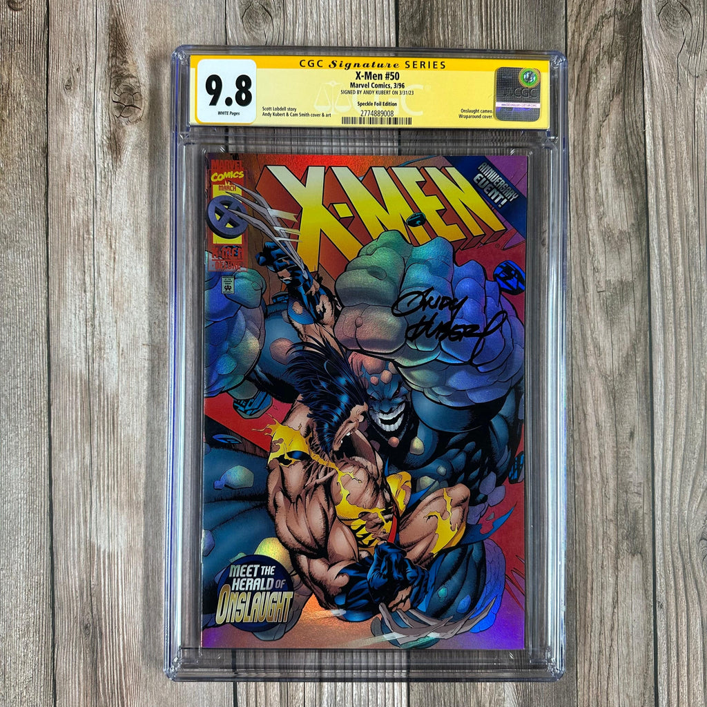 Bry's Comics *B0X1 X-Men #50 CGC 9.8 WP SS Signed by Andy Kubert, Speckle Foil Edition, 1st appearance of Post (herald of Onslaught), Wraparound cover (cert:9008)