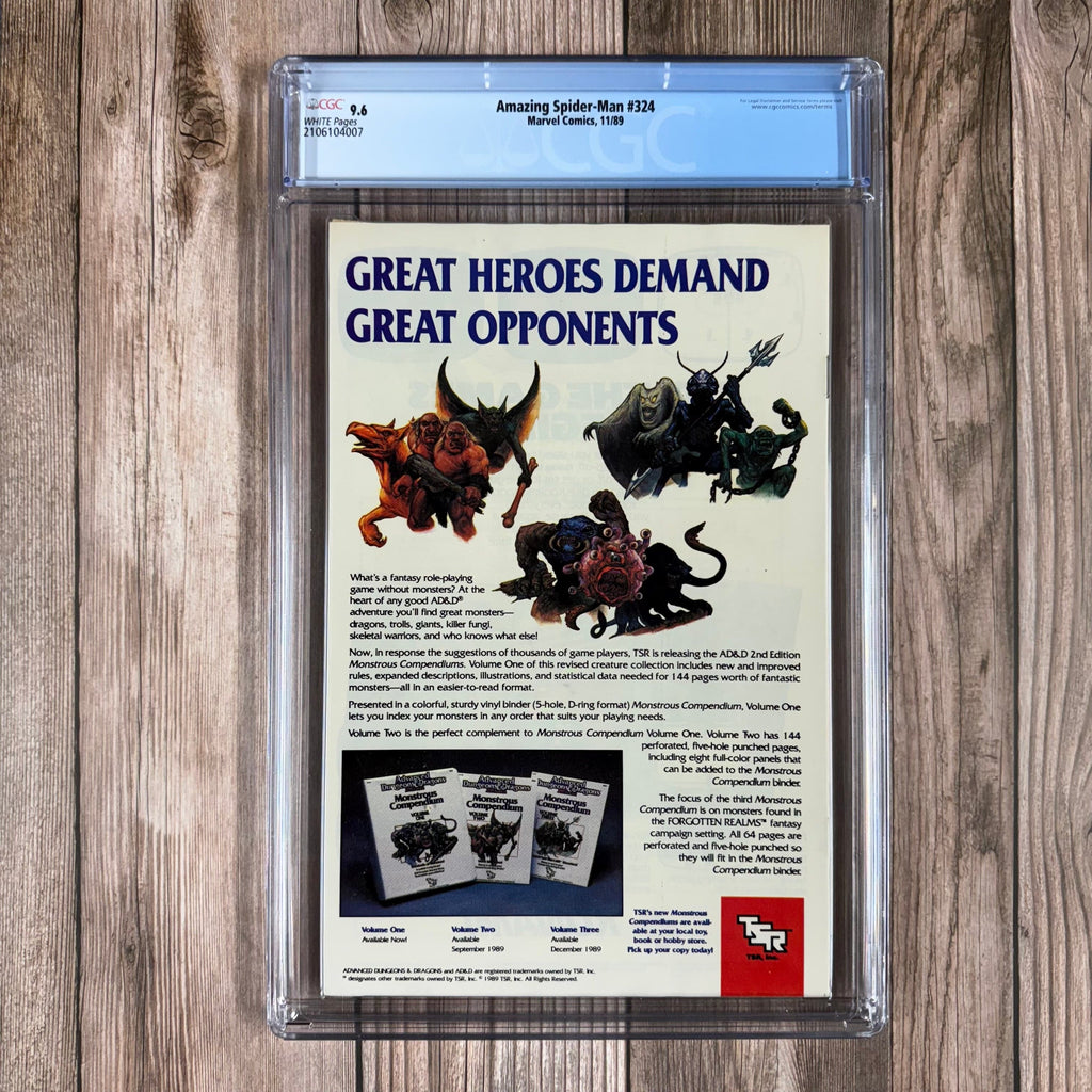 Bry's Comics *B0X2 Amazing Spider-Man #324 CGC 9.6 WP Cover Art by Todd McFarlane featuring Sabretooth, NEWSSTAND EDITION