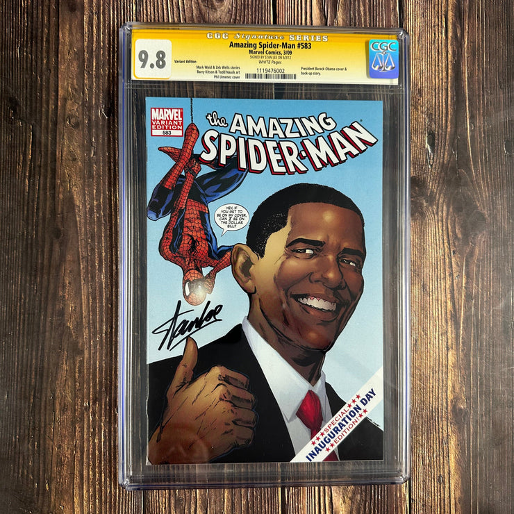Bry's Comics *B0X2 Amazing Spider-Man #583 CGC 9.8 WP SS Signed by Stan Lee, Variant Edition; Spider-Man Meets President Barack Obama; Inauguration Day Edition
