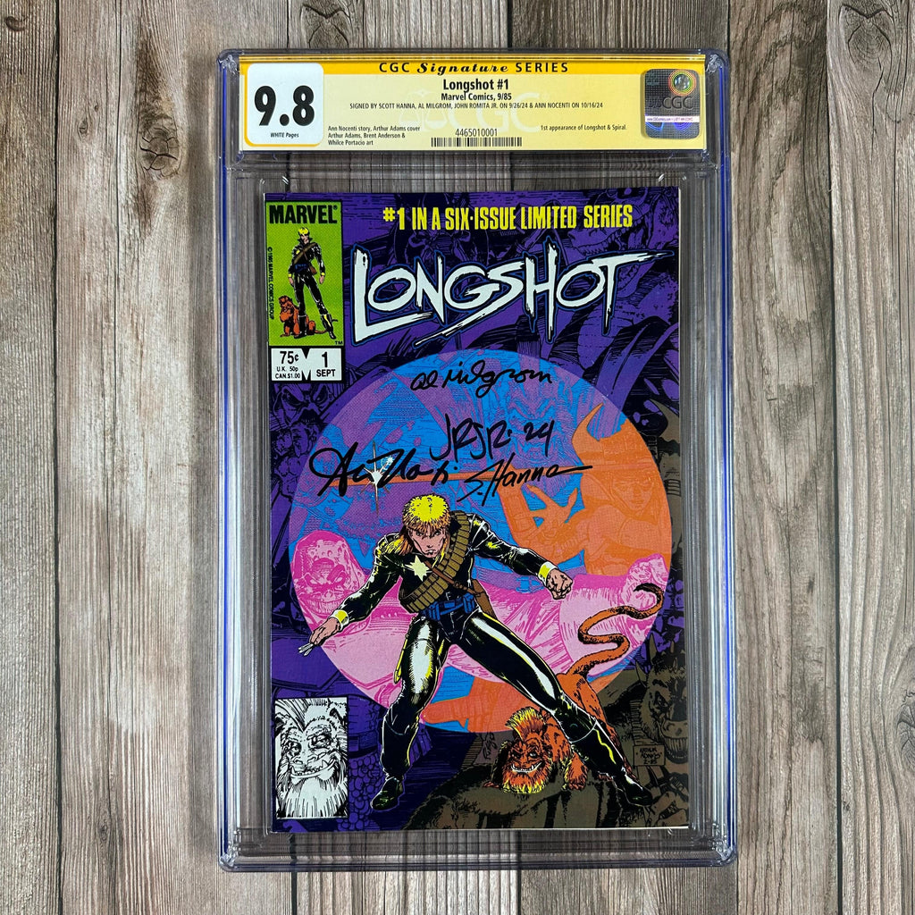 Bry's Comics *B0X2 Longshot #1 CGC 9.8 WP SS Signed by Scott Hanna, Al Milgrom, John Romita Jr. & Ann Nocenti 1st appearance of Longshot & Spiral (cert:0001)