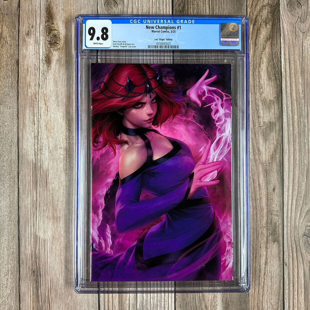 Bry's Comics *B0X2 New Champions #1 CGC 9.8 WP 1:100 Virgin Variant cover by Stanley Artgerm Lau 1st team appearance of the New Champions, 1st cameo of Kid Juggernaut and Gold Tiger, 2nd cameo of Monte