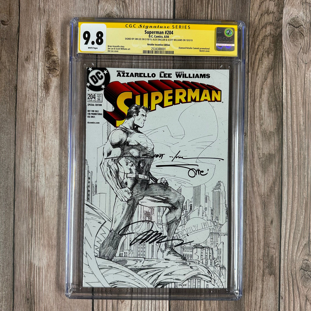 Bry's Comics *B0X2 Superman #204 CGC 9.8 WP SS Signed by Jim Lee, Alex Sinclair & Scott Williams, Diamond Retailer Summit Sketch Cover Retailer Incentive Edition (cert:8001) *
