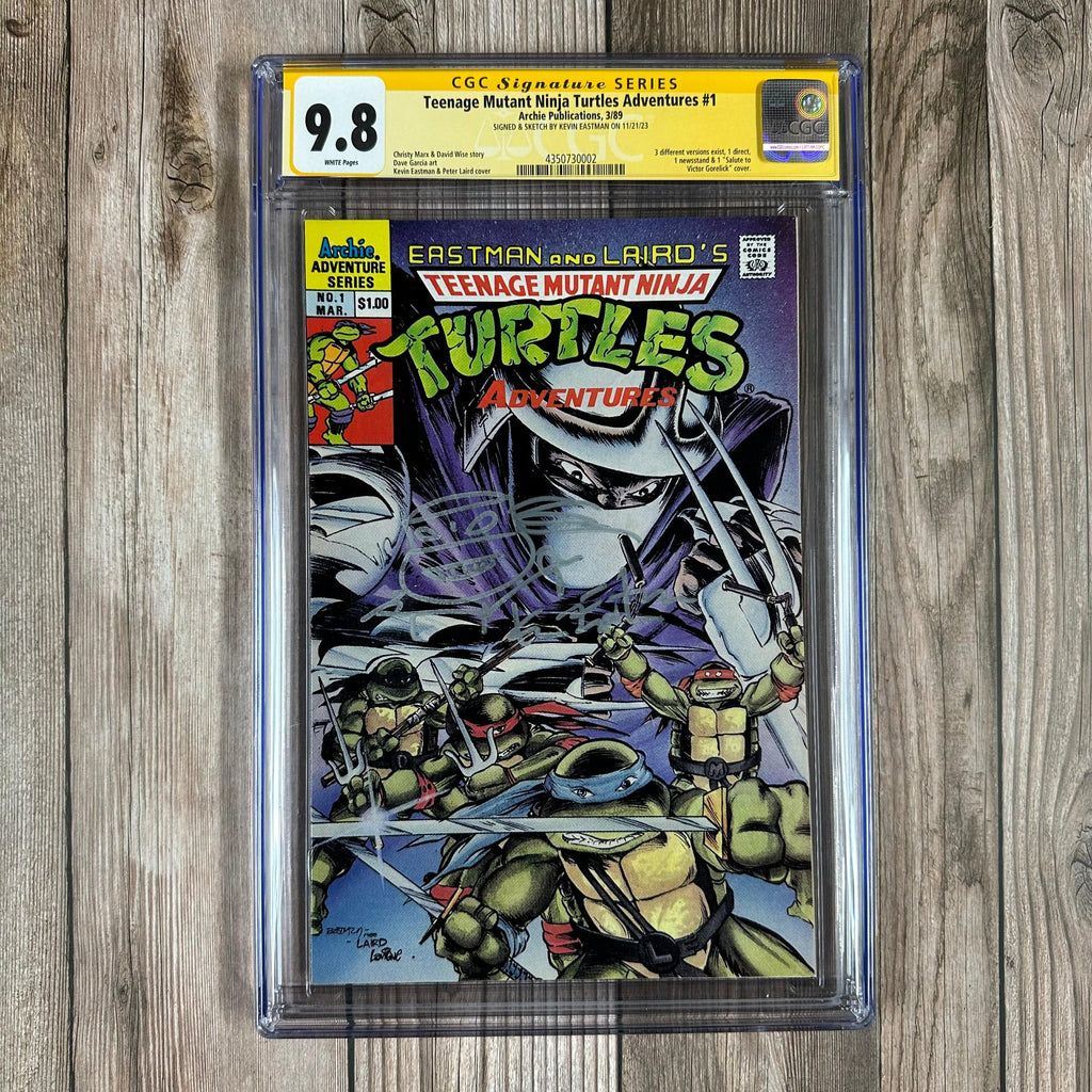 Bry's Comics *B0X2 Teenage Mutant Ninja Turtles Adventures #1 CGC 9.8 WP SS Signed & Sketch by Kevin Eastman Premiere issue of first ongoing TMNT series published by Archie (cert:0002)