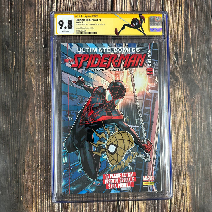 Bry's Comics *B0X2 Ultimate Spider-Man #1 CGC 9.8 WP Custom Label, SS Signed and Sketch by  ITALIAN EDITION Sara Pichelli, Variant Edition art by Sara Pichelli Origin of Spider-Man Miles Morales