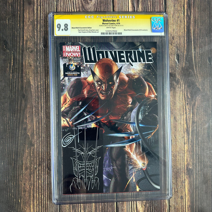 Bry's Comics *B0X2 Wolverine #1 CGC 9.8 WP Wizard World Sacramento 2014 Exclusive Edition; SS Signed and Sketch by Greg Horn, "Rogue Logan" Part 1