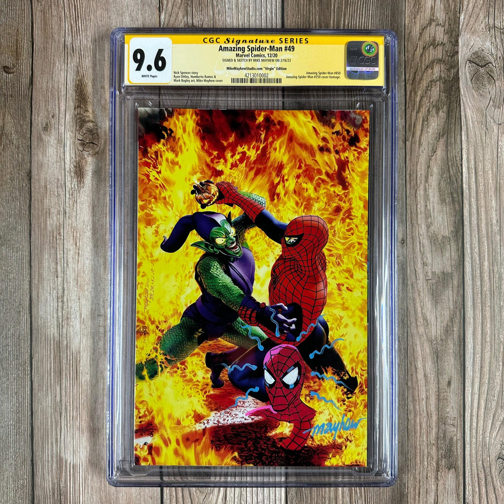 Bry's Comics *B0X3 Amazing Spider-Man #49 CGC 9.6 WP SS Signed by Mike Mayhew, MikeMayhewStudio.com Virgin Edition, Amazing Spider-Man #250 cover homage (cert:0002)