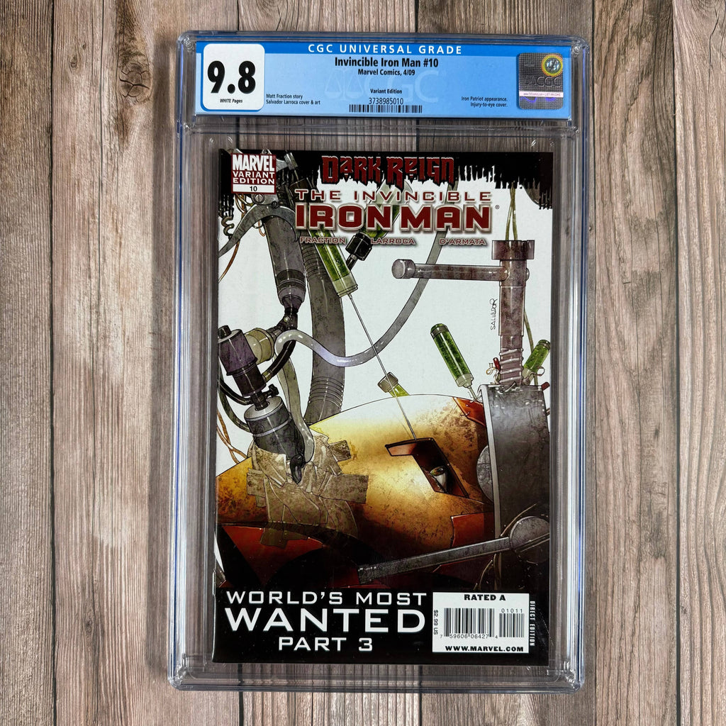 Bry's Comics *B0X3 Invincible Iron Man #10 CGC 9.8 WP Variant Cover by Salvador Larroca,  1st cameo appearance of Pepper Potts as Rescue