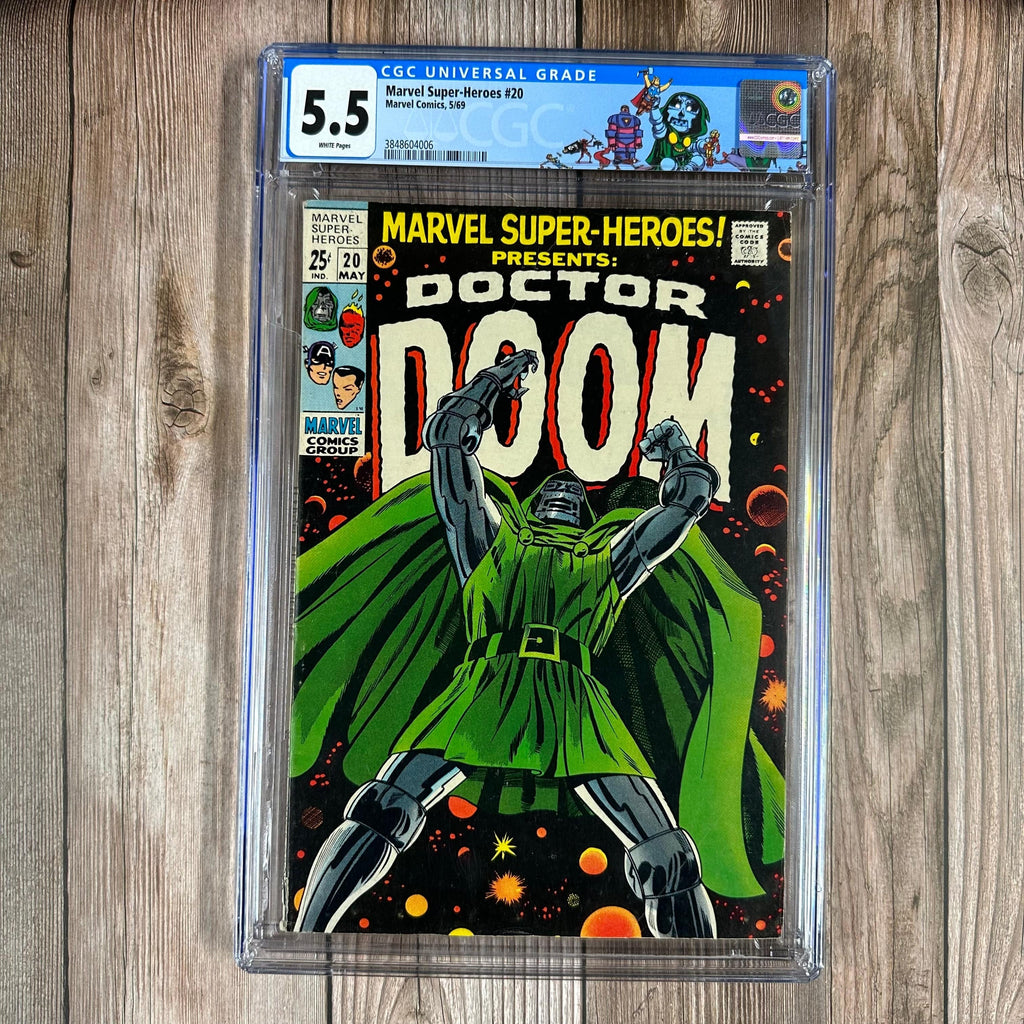 Bry's Comics *B0X3 Marvel Super-Heroes #20 CGC 5.5 WP Custom Label, ICONIC cover art by Larry Lieber, 1st appearance of Valeria, love interest of a teenage Doom