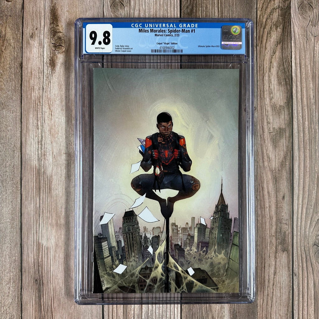 Bry's Comics B0X3 Miles Morales: Spider-Man #1 CGC 9.8 WP 1:100 Variant Cover by Olivier Coipel, 1st appearance of Raneem (Rabble) and Agent Gao