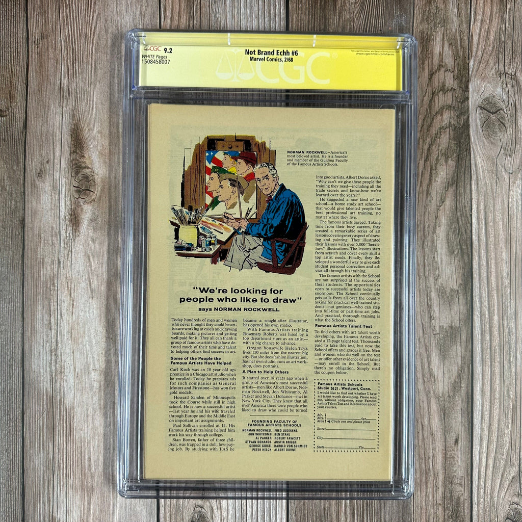 Bry's Comics *B0X3 Not Brand Echh #6 CGC 9.2 WP SS Signed by Stan Lee, Classic Cover art by Marie Severin (cert:8007)