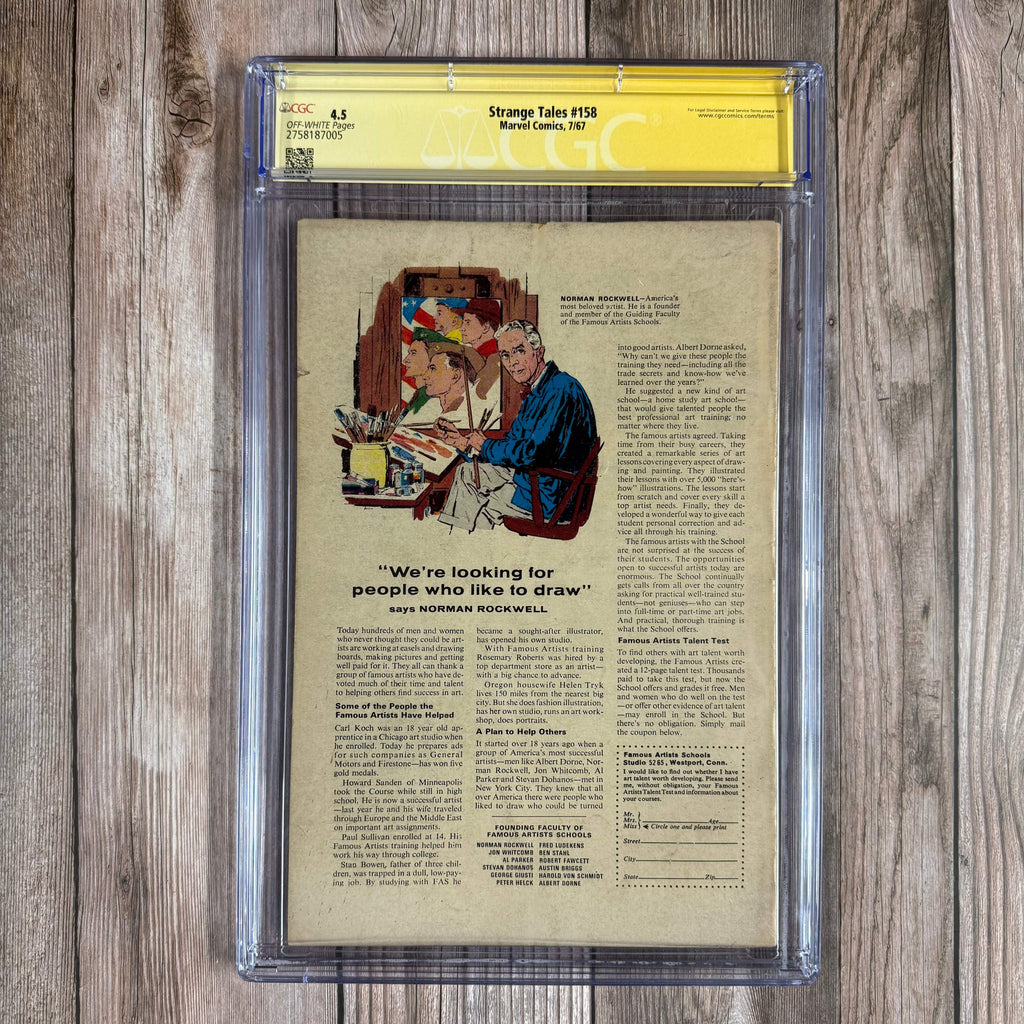 Bry's Comics *B0X3 Strange Tales #158 CGC 4.5 SS Signed by Roy Thomas, 1st full appearance of the Living Tribunal (cert:7005)