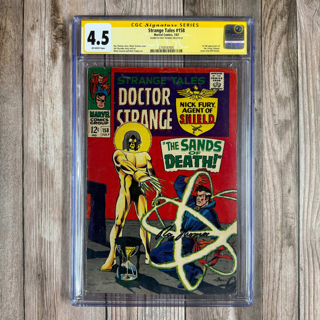 Bry's Comics *B0X3 Strange Tales #158 CGC 4.5 SS Signed by Roy Thomas, 1st full appearance of the Living Tribunal (cert:7005)