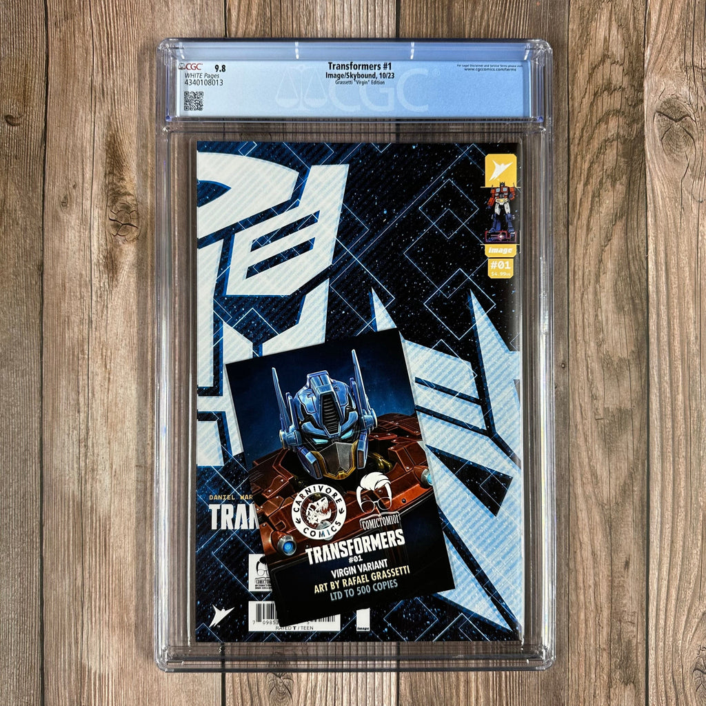 Bry's Comics *B0X3 Transformers #1 CGC 9.8 WP Grassetti Virgin Edition ComicTom101 & Carnivore Comics Exclusive, Cover Art by Rafael Grassetti  (cert:8013)