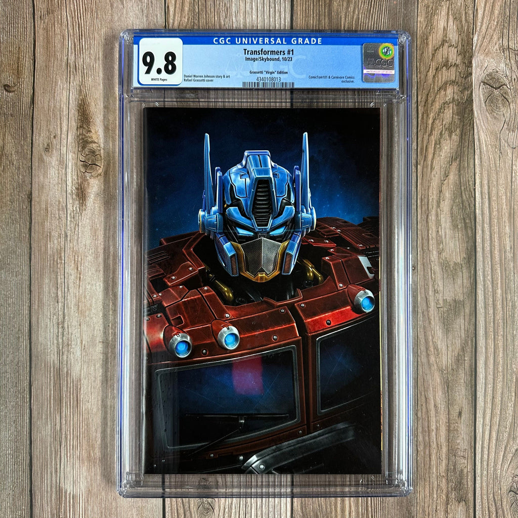 Bry's Comics *B0X3 Transformers #1 CGC 9.8 WP Grassetti Virgin Edition ComicTom101 & Carnivore Comics Exclusive, Cover Art by Rafael Grassetti  (cert:8013)