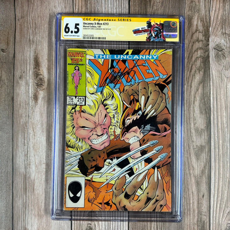 Bry's Comics *B0X3 Uncanny X-Men #213 CGC 6.5 Custom Label, Signed by Chris Claremont, 1st Psylocke Joins X-Men, 1st Mr. Sinister Cameo