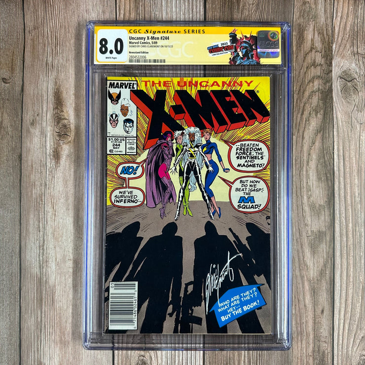 Bry's Comics *B0X3 Uncanny X-Men #244 CGC 8.0 WP Custom Label, Signed by Chris Claremont, 1st Appearance of Jubilee, NEWSSTAND EDITION