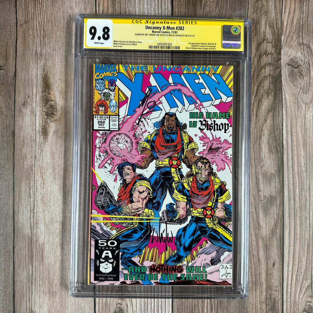 Bry's Comics *B0X3 Uncanny X-Men #282 CGC 9.8 WP SS Signed by Whilce Portacio & Art Thibert, 1st Cover & Cameo Appearance of Bishop, 1st Team Appearance of X.S.E. (cert:1004)
