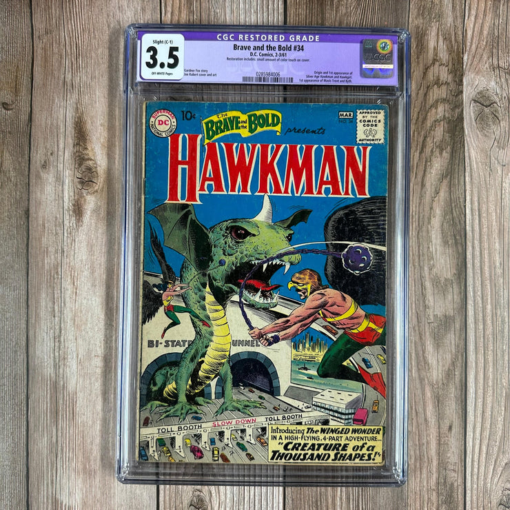Bry's Comics *B0X4 Brave and the Bold, The #34 CGC 3.5 Restored Grade (Slight C-1) 1st appearance of Hawkman & Hawkgirl (Silver Age)