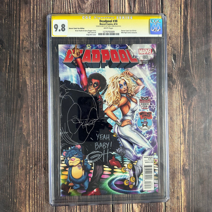 Bry's Comics *B0X4 Deadpool #30 CGC 9.8 WP Variant cover art by Greg Horn , Denver Comic Con Edition 2014, SS Signed and Sketch by Greg Horn