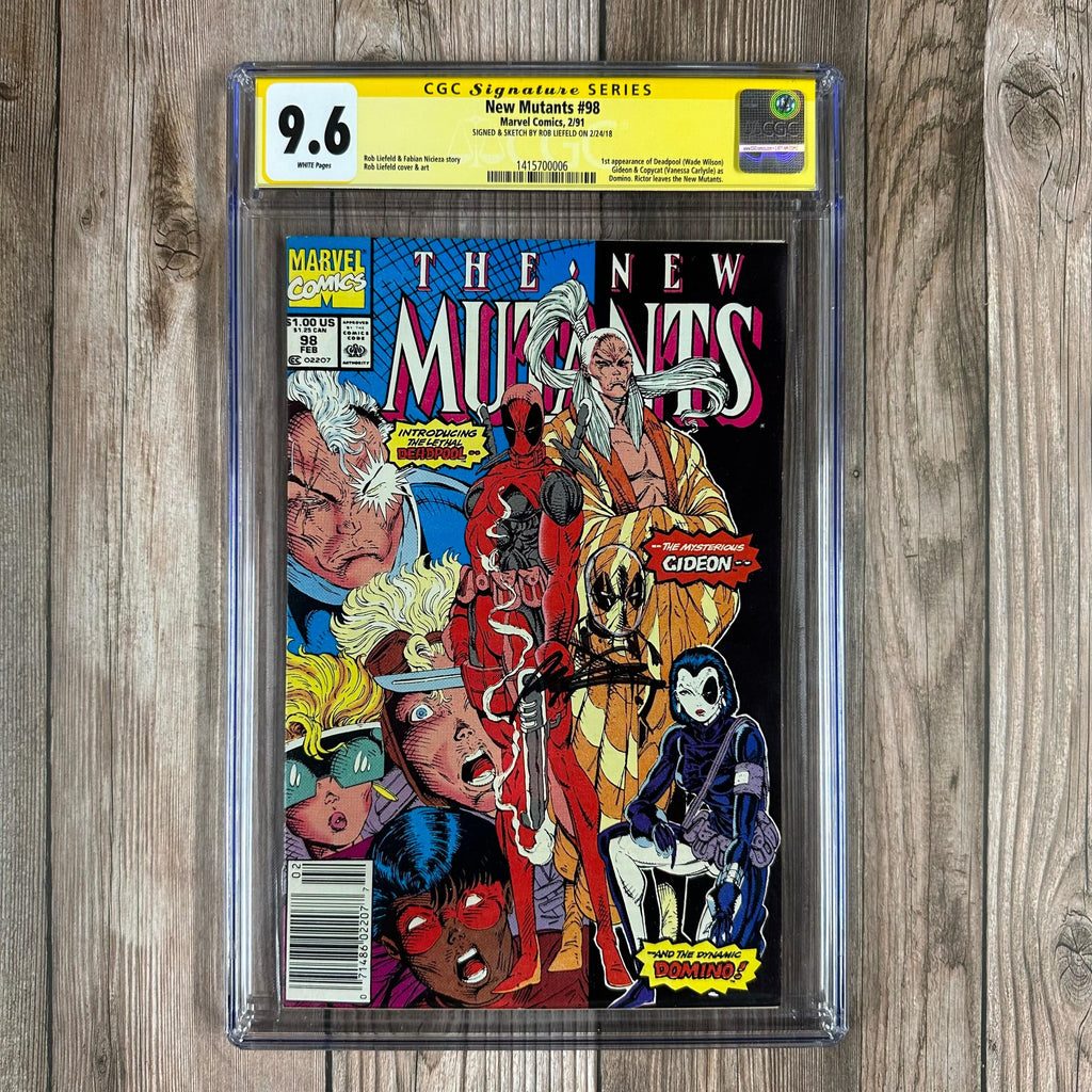 Bry's Comics *B0X4 New Mutants #98 CGC 9.6 WP SS Signed by Rob Liefeld,  1st appearance of Deadpool, Copycat (as Domino), and Gideon, NEWSSTAND EDITION (Cert: 0006)