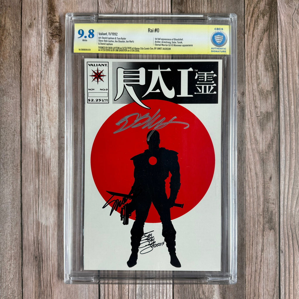 Bry's Comics *B0X4 Rai #0 CBCS 9.8 WP SS Old Label, Signed by Bob Layton, Janet Jackson & Jim Shooter 1st full appearance and origin of Bloodshot, 1st appearance and origin of the 2nd Rai (cert:031)