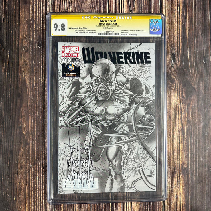 Bry's Comics *B0X4 Wolverine #1 CGC 9.8 WP Sketch Variant Cover, SS Signed and Sketch by Greg Horn, World Wizard Sacramento 2014 Exclusive