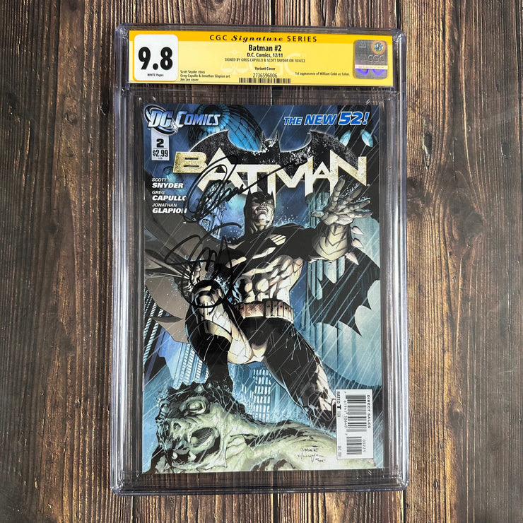 Bry's Comics Batman #2 CGC 9.8 WP Cover Art by Jim Lee, SS Signed by Greg Capullo & Scott Snyder, 1st appearance of William Cobb as Talon
