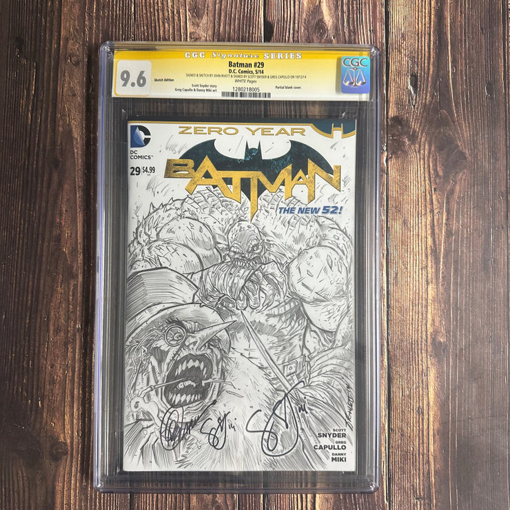 Bry's Comics Batman #29 CGC 9.6 WP, Signature Series, Signed and sketch by John Rivett, Signed by Scott Snyder and Greg Capullo