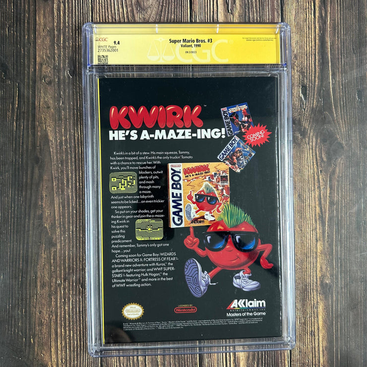 Bry's Comics *BB0X3 Super Mario Bros. #3 CGC 9.4 WP SS Signed and remarked by Charles Martinet, Kenny James and Samantha