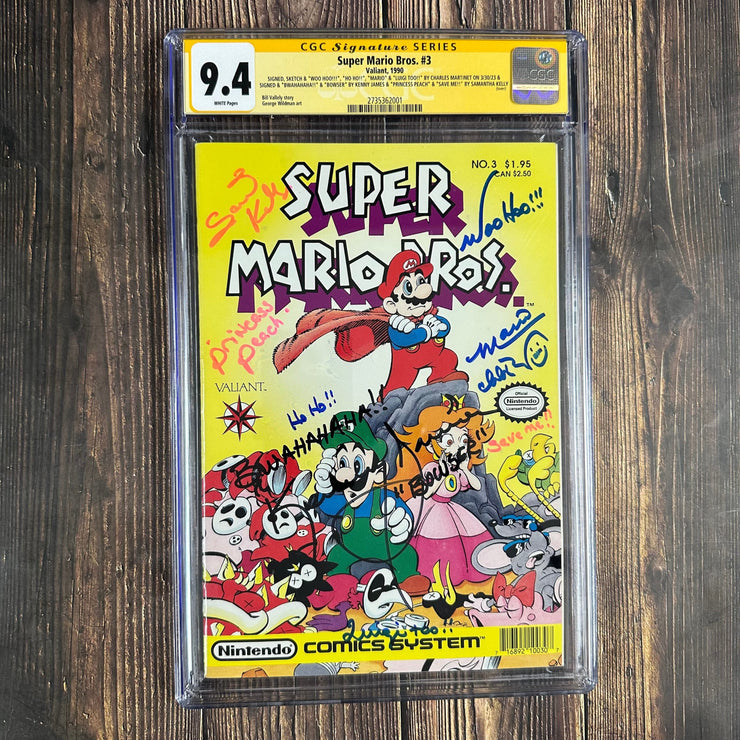 Bry's Comics *BB0X3 Super Mario Bros. #3 CGC 9.4 WP SS Signed and remarked by Charles Martinet, Kenny James and Samantha