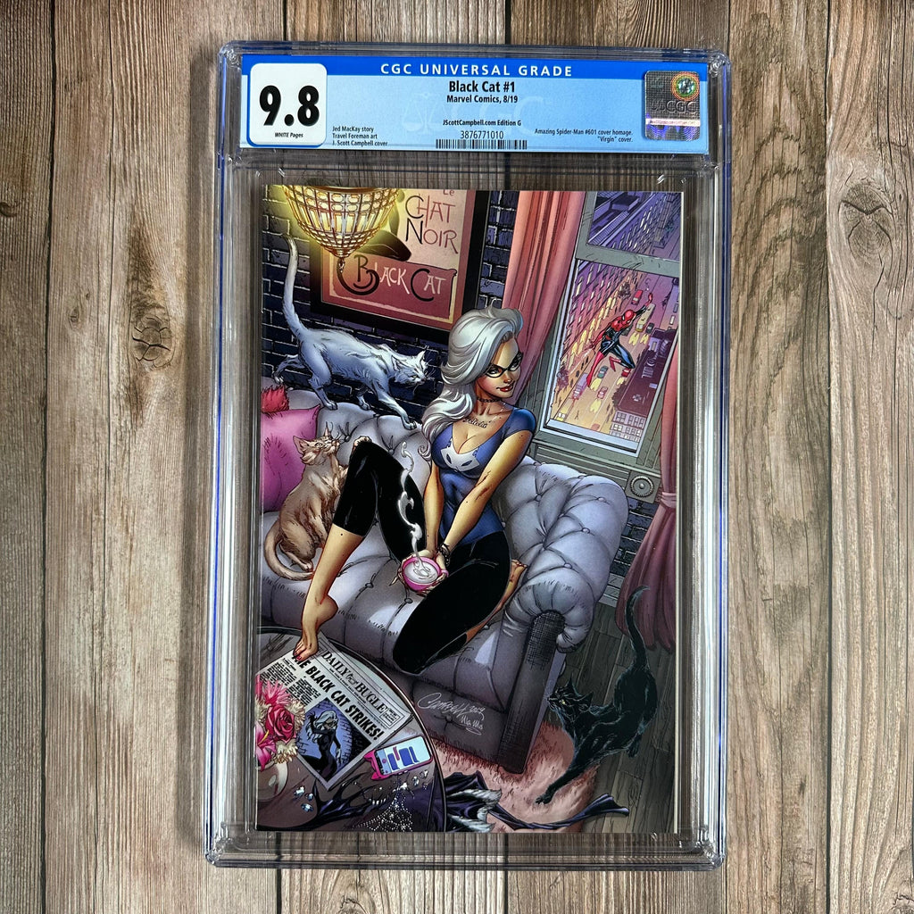 Bry's Comics Black Cat #1 CGC 9.8 WP JScottCampbeII.com Edition G, cover by J. Scott Campbell