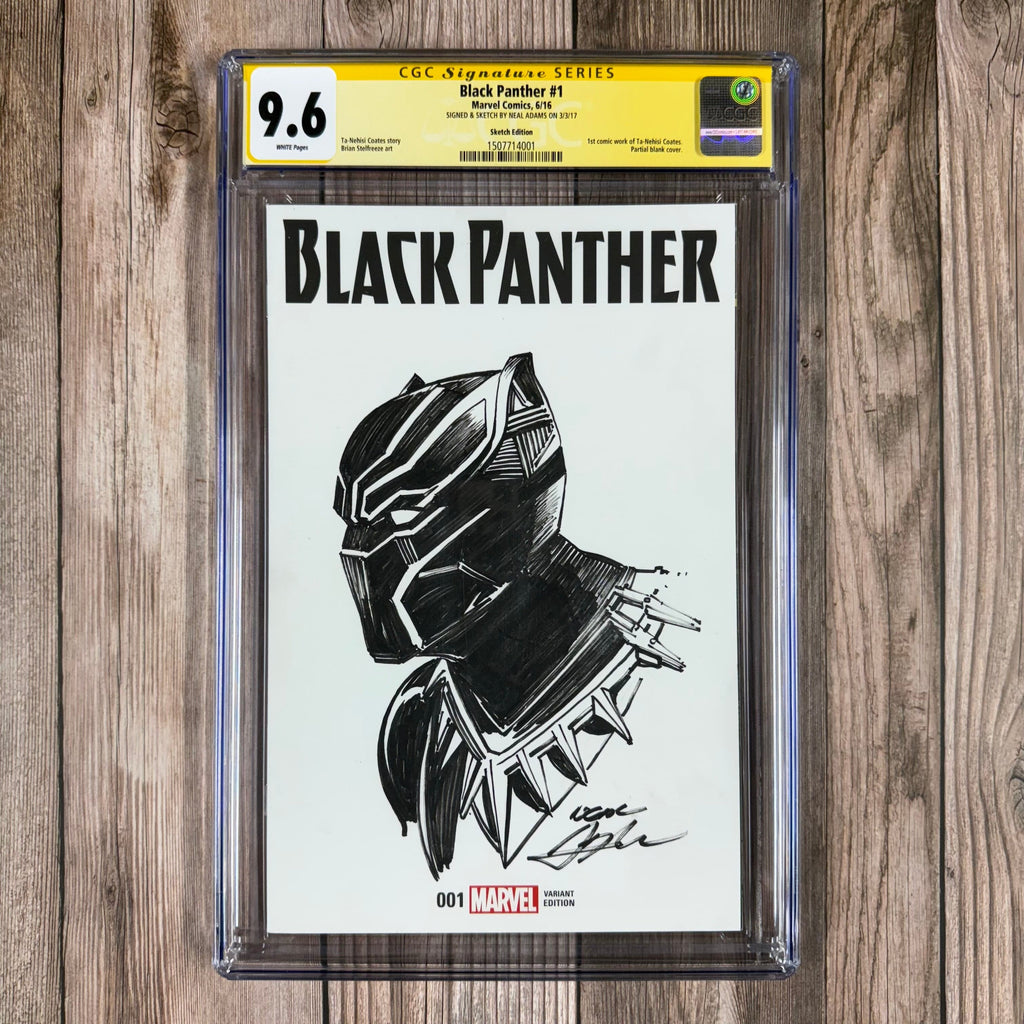 Bry's Comics Black Panther #1 CGC 9.6 WP SS Signed & Sketched by Neal Adams Sketch Edition, Partial Blank Cover, 1st comic work of Ta-Nehisi Coates