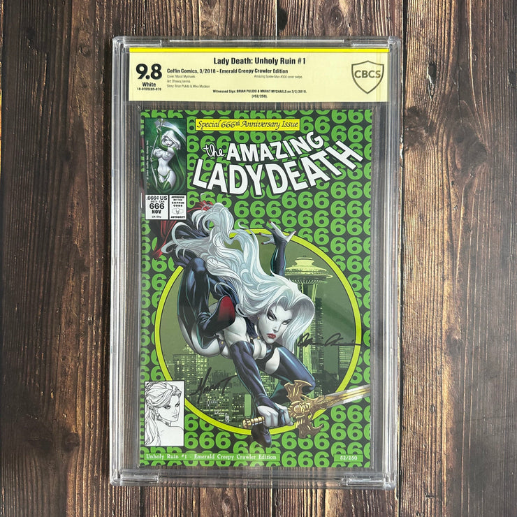 Bry's Comics BOX1- Lady Death: Unholy Ruin #1 CBCS 9.8 WP, Witnessed Sigs: Brian Pulido & Marat Mychaels !