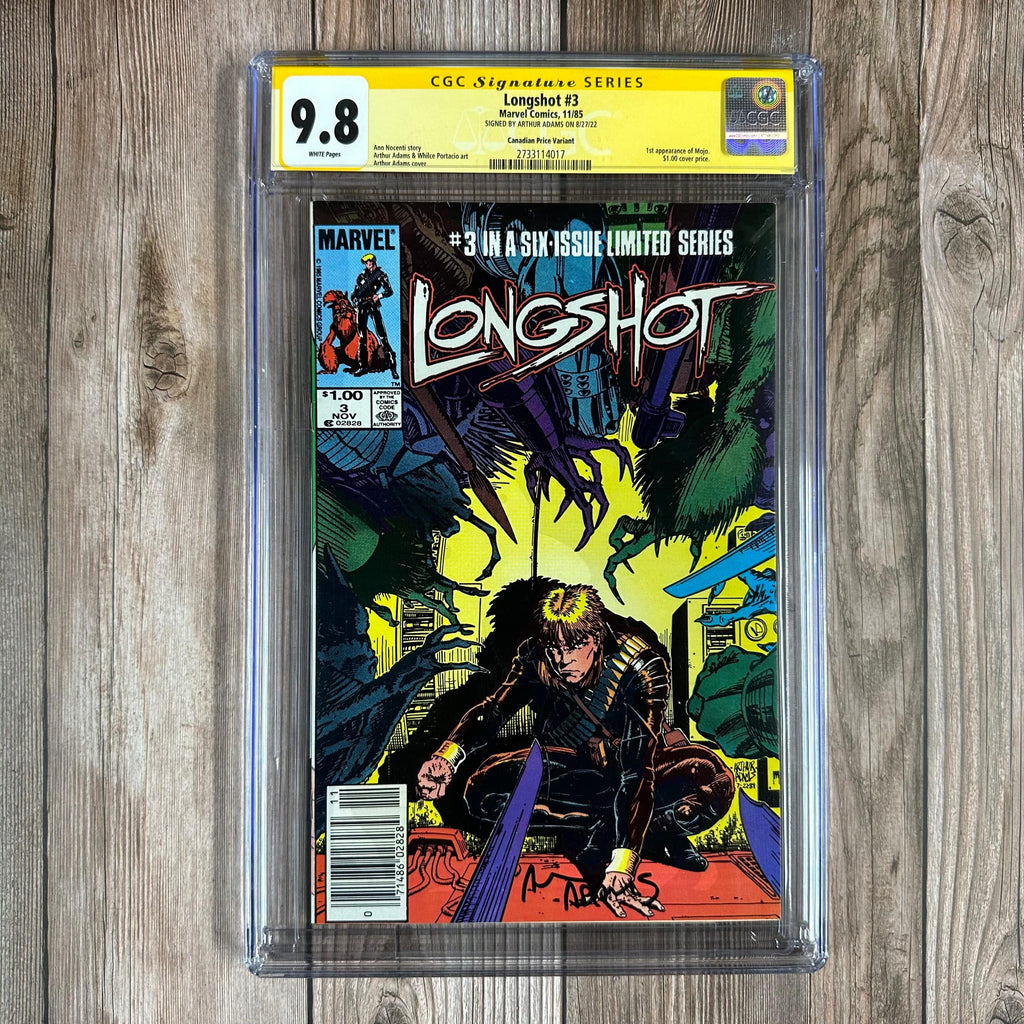 Bry's Comics *BOX2 Longshot #3 CGC 9.8 WP CGC SS Signed by Arthur Adams, Canadian Price Variant, 1st appearance of Mojo (cert:4017)