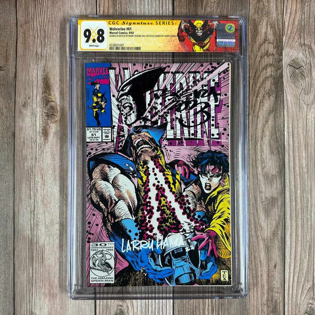 Bry's Comics *BOX2 Wolverine #61 CGC 9.8 WP CGC Custom Label, SS Signed & Sketch by Mark Texeira, Signed by Larry Hama, COOL Cover art by Mark Texeira(cert:1001)