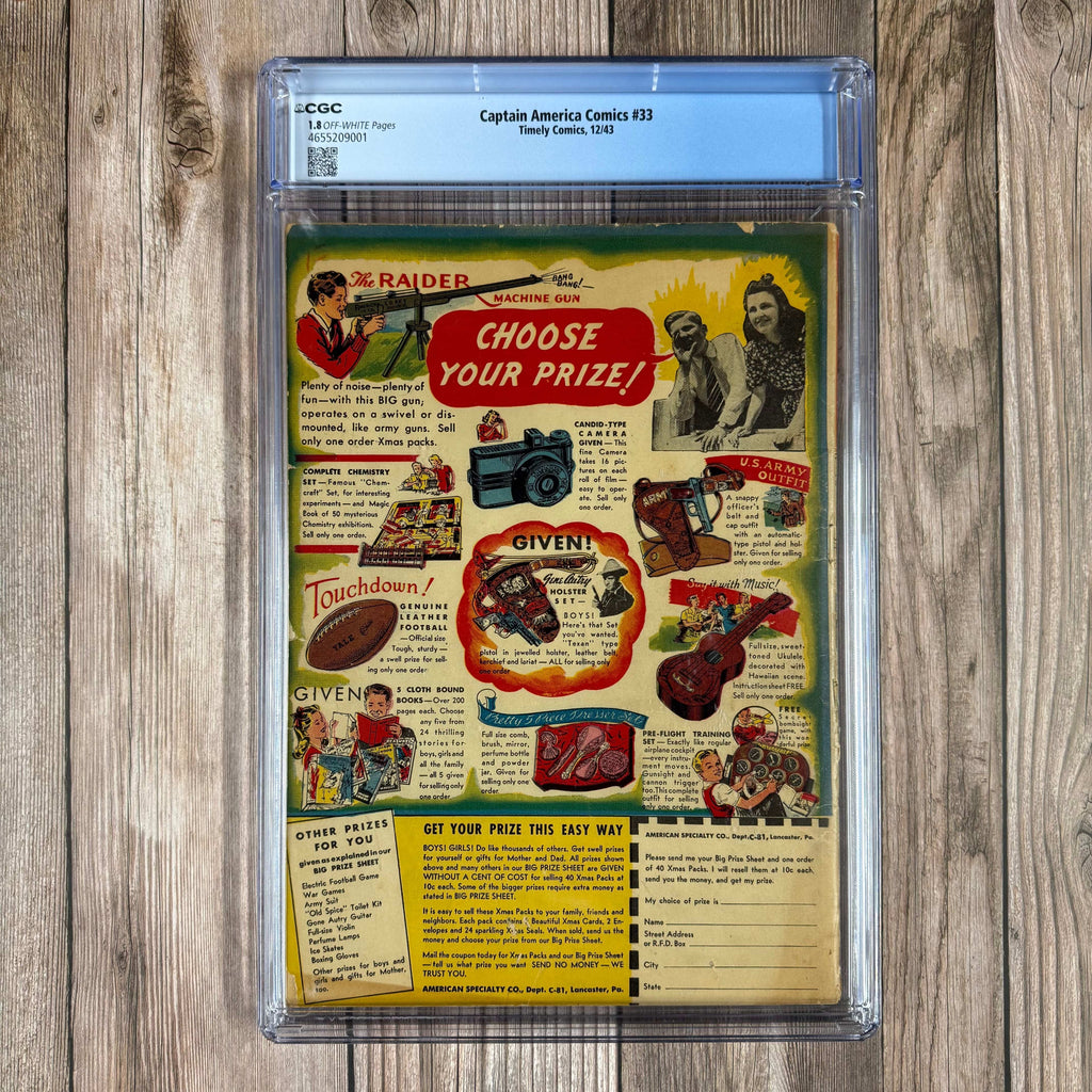 Bry's Comics Captain America Comics #33 CGC 1.8 Alex Schomburg Cover Art