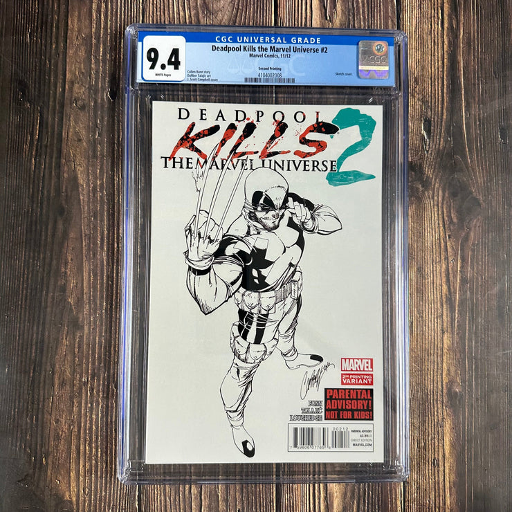 Bry's Comics Deadpool Kills the Marvel Universe #2 CGC 9.4 WP Cover Art by J. Scott Campbell, 2nd Print Sketch Cover