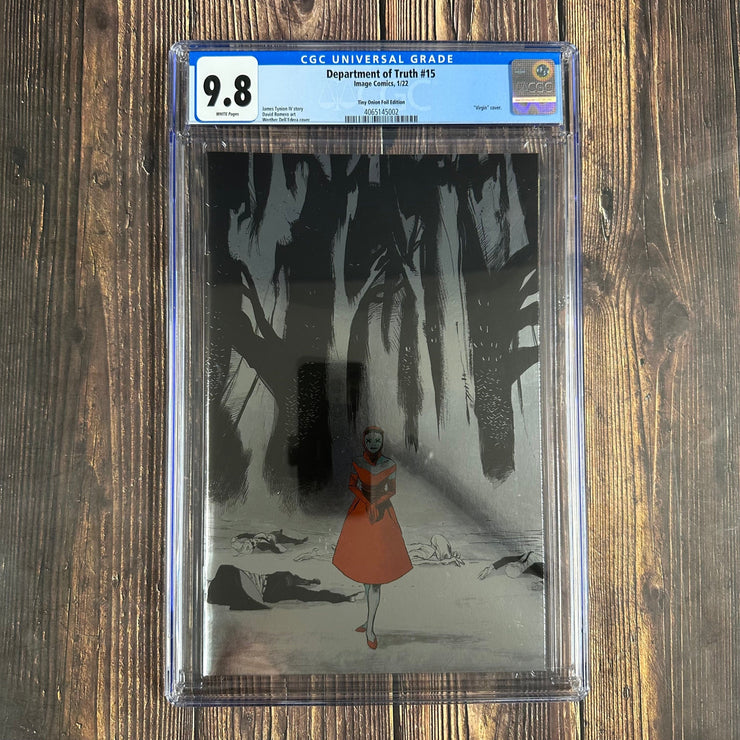 Bry's Comics Department of Truth #15 CGC 9.8 WP Tiny Onion Virgin Foil Edition Something is killing the children #1 cover swap