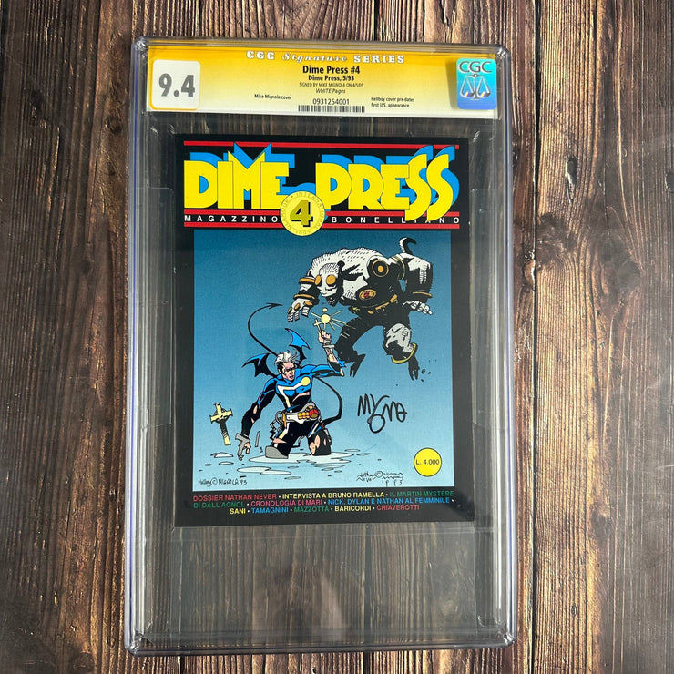 Bry's Comics Dime Press #4 CGC 9.4 WP SS Signed by Mike Mignola, Prototype Appearance of Hellboy,  predates U.S appearance, LOW PRINT SCARCE !