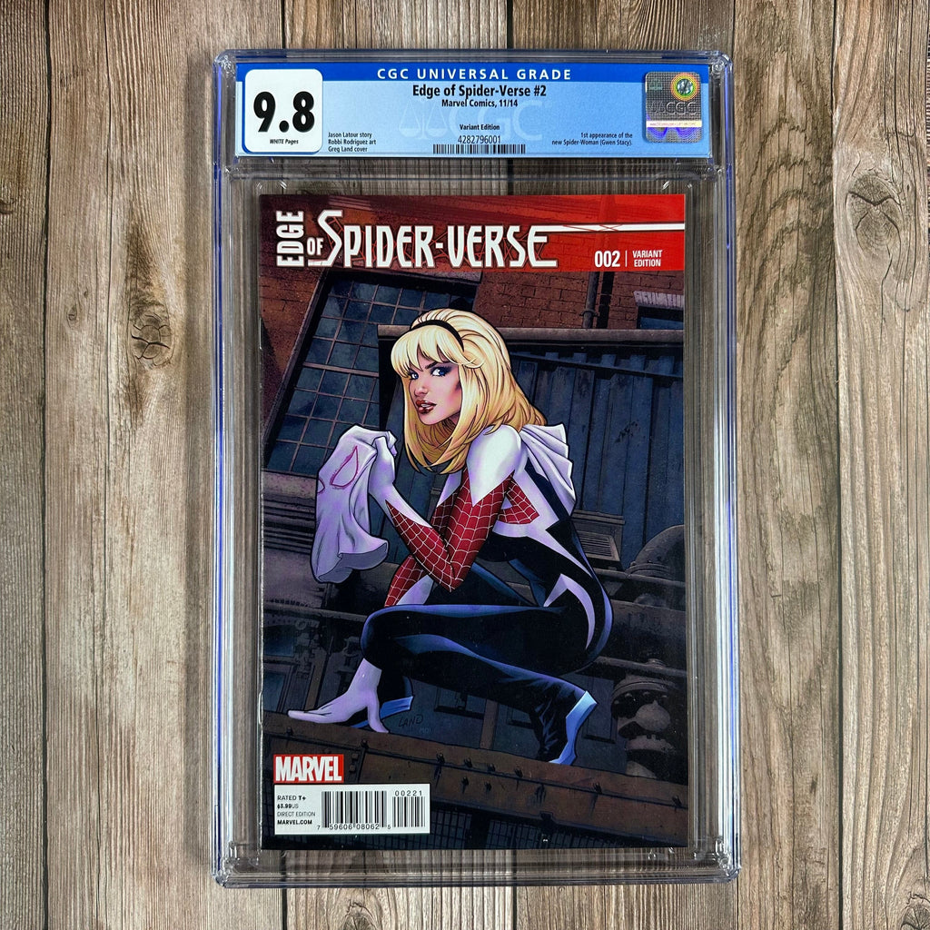 Bry's Comics Edge of Spider-Verse #2 CGC 9.8 WP 1:25 Variant by Greg Land, 1st appearance of Spider-Gwen, 1st appearance of Em Jay Watson (Earth-65), 1st team appearance of the Mary Janes (Cert: 6001)