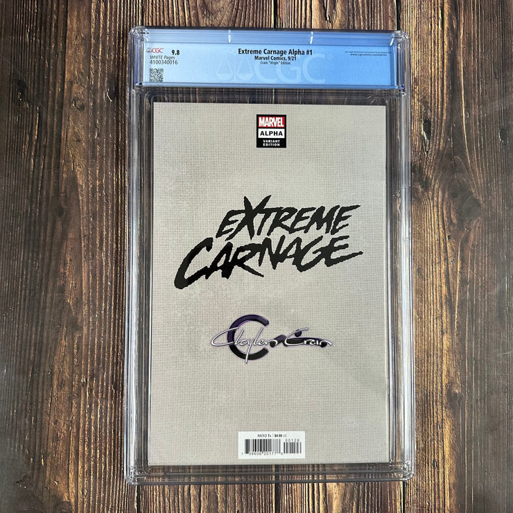 Bry's Comics Extreme Carnage: Alpha #1 CGC 9.8 WP Crain Virgin Variant Edition, 1st appearance of Arthur Krane, Gemma Shin, and Hank as symbiote hosts
