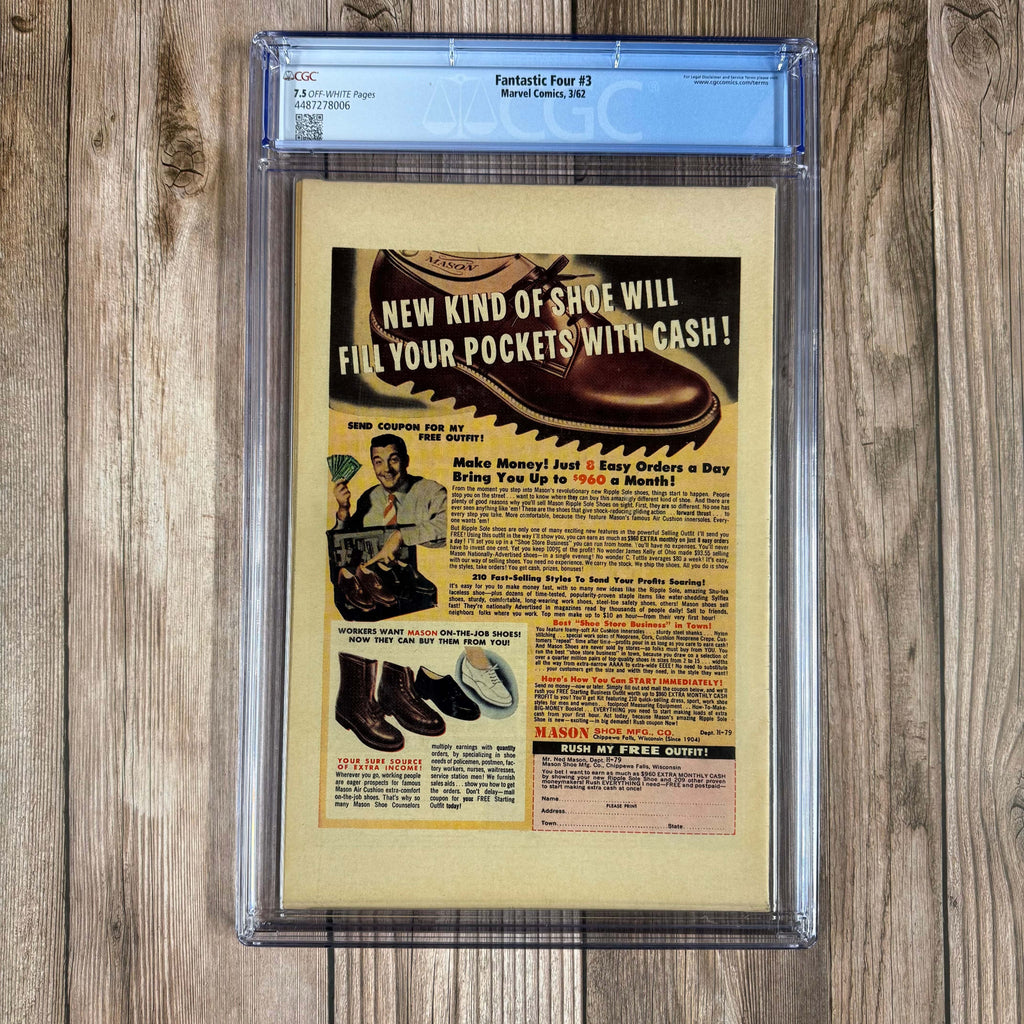 Bry's Comics Fantastic Four #3 CGC 7.5 1st team appearance in costume, 1st appearance of Miracle Man, Baxter Building, Fantastic-car, and Fantastic-copter