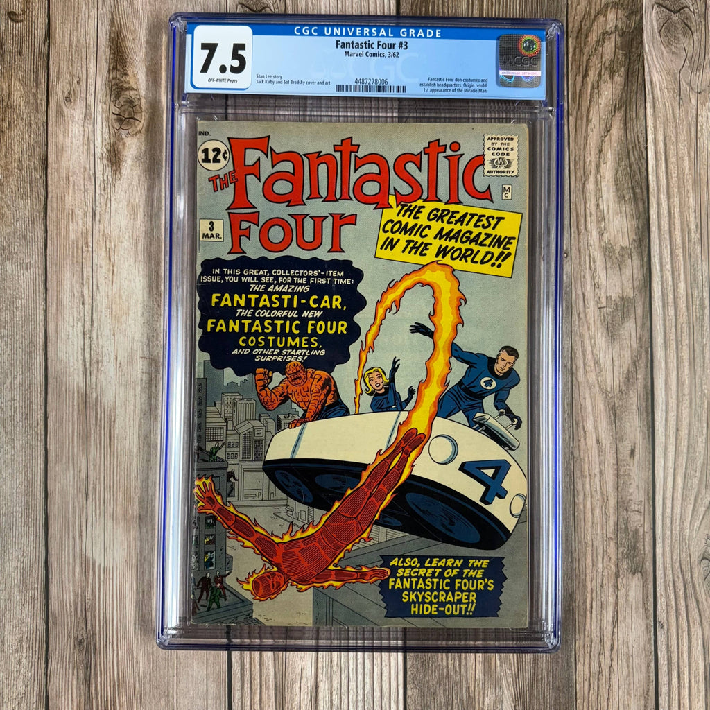 Bry's Comics Fantastic Four #3 CGC 7.5 1st team appearance in costume, 1st appearance of Miracle Man, Baxter Building, Fantastic-car, and Fantastic-copter