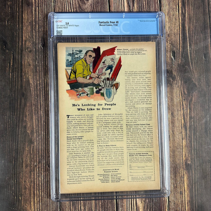 Bry's Comics Fantastic Four #8 CGC 2.0 Cover Art by Jack Kirby, 1st appearance of Alicia Masters and the Puppet Master