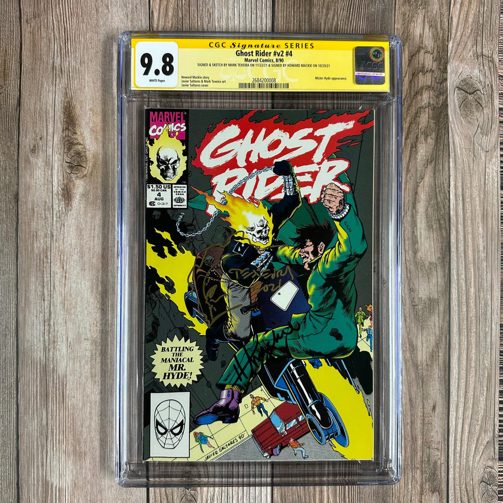 Bry's Comics Ghost Rider #4 CGC 9.8 WP SS Signed & Sketched by Mark Texeira and Signed by Howard Mackie, Cover by Javier Saltares