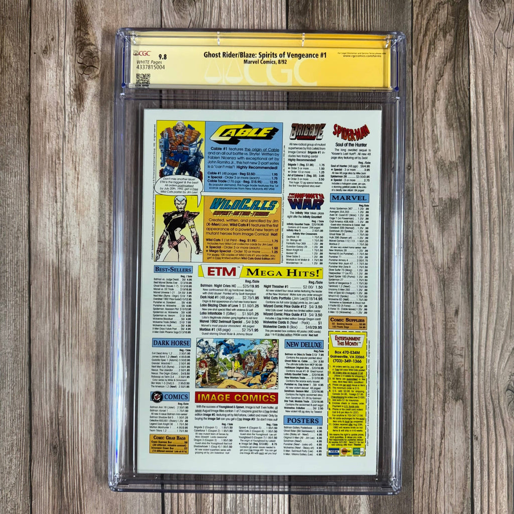 Bry's Comics Ghost Rider/Blaze: Spirits of Vengeance #1 CGC 9.8 WP SS Signed by Howard Mackie & Adam Kubert Rise of the Midnight Sons part 2 (cert:5004)